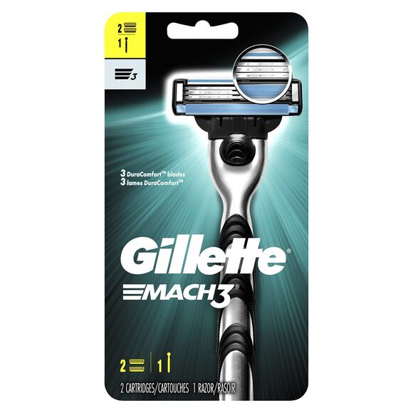 Gillette Mach3 Men's Razor + 2 Razor Blade Refills - Smooth Glide, Close Shave - Picture 1 of 6
